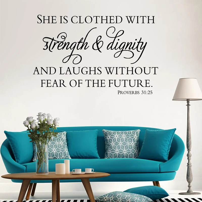 

Biblical Proverbs Strength And Dignity Vinyl Wall Decal Quote Home Decor Diy Art Mural Wallpaper Removable Wall Stickers