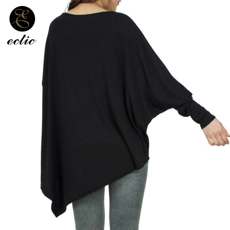 Крылья Летучей Мыши Топ Совок Шеи Одноцветный Сплошной Цвет Нерегулярный