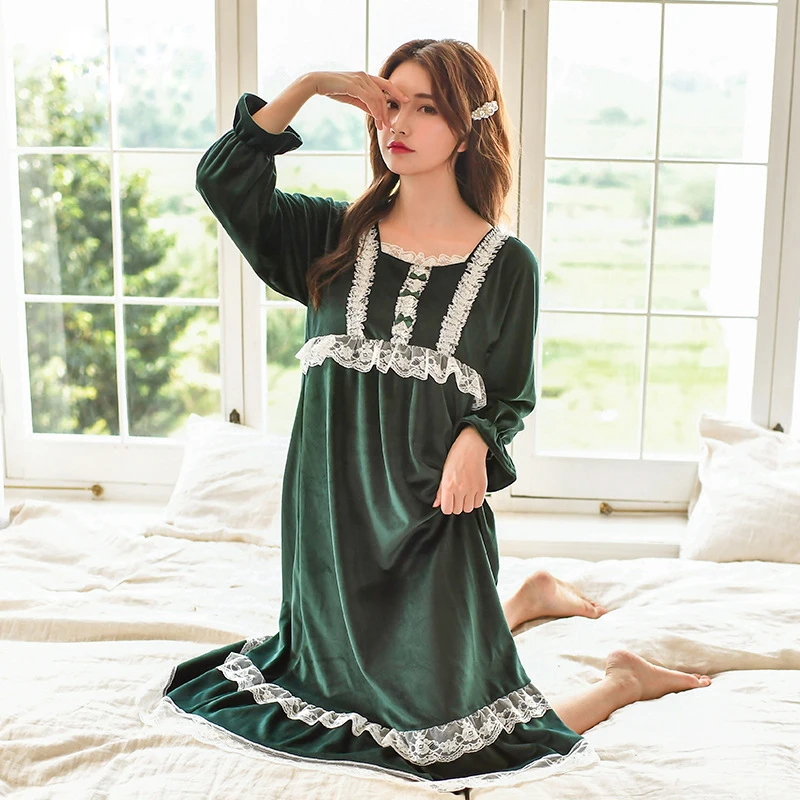 Винтажная кружевная ночная рубашка для женщин фланелевая теплая Пижама