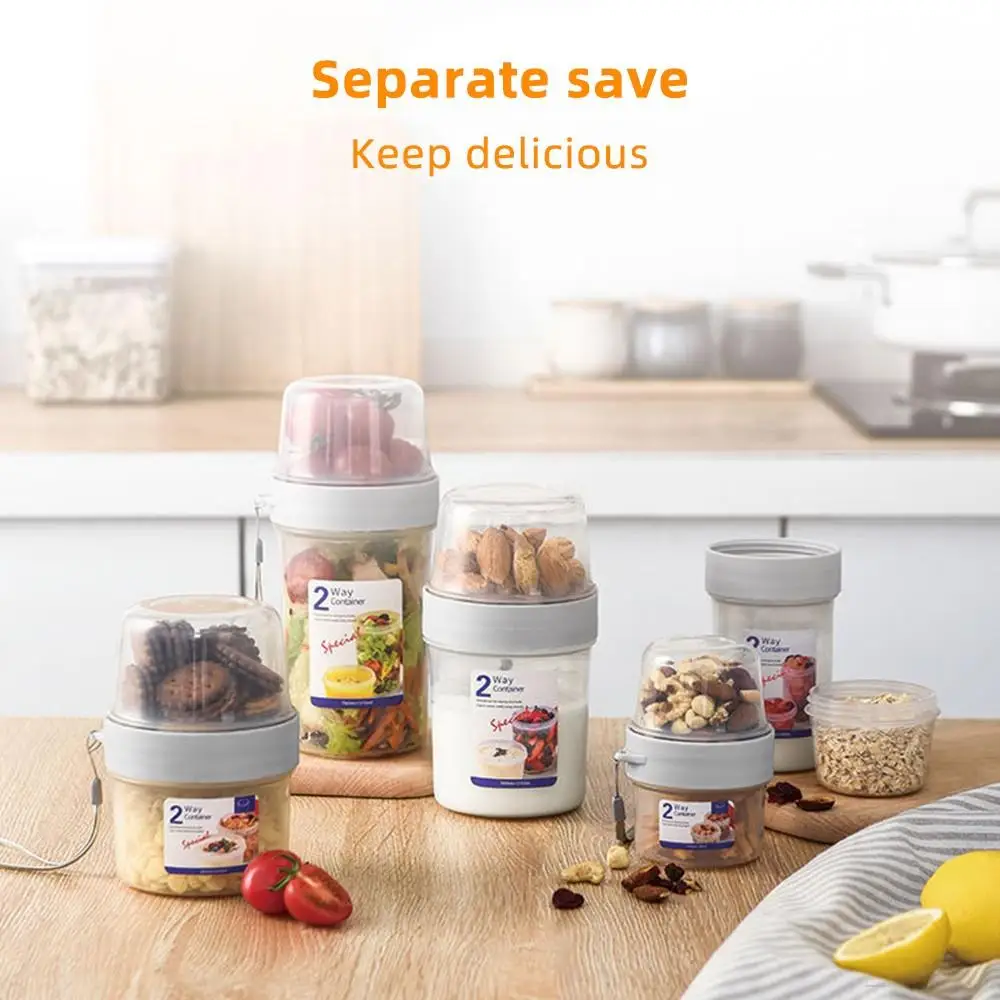

2 Layer Food Storage Jar Moistureproof Kitchen Nuts Cereal Portable Picnic Milk Can Vegetable Salad Container Food Storage Box