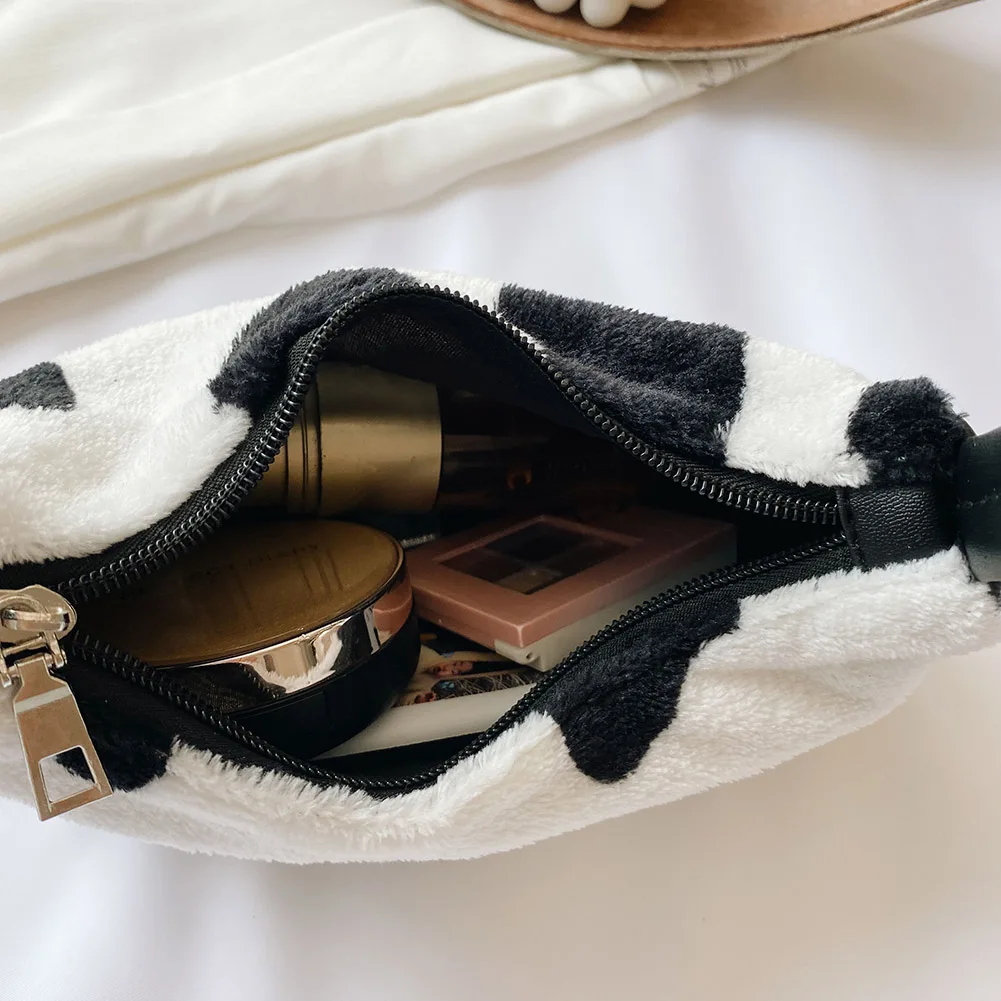 

2020 Women Plush Small Shoulder Bags Female Zebra Cow Print Pattern PU Handbag Autumn Winter Warm Underarm Bags Soft Fur Bag