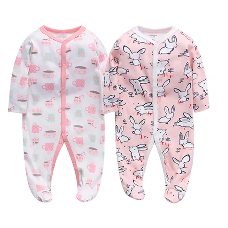 Newborn Baby Boys Girls Sleepers Pajamas Babies Jumpsuits 2 PCS/lot Infant Long Sleeve 0 3 6 9 12 Months Clothes Wholesale | Мать и
