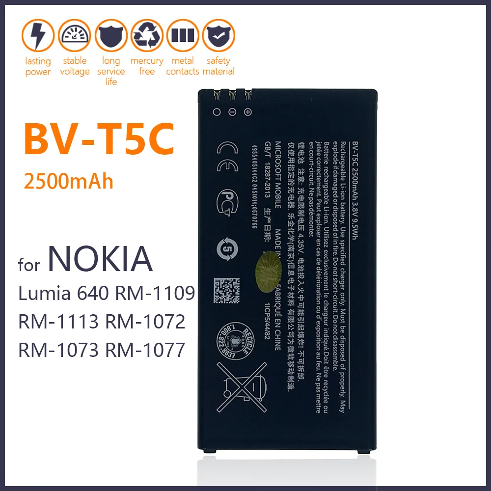 

100% Original 2500mAh BV-T5C / BVT5C Battery For Nokia Lumia 640 RM 1113 1073 Dual 1077 BVT5C Smart Phone High quality Battery