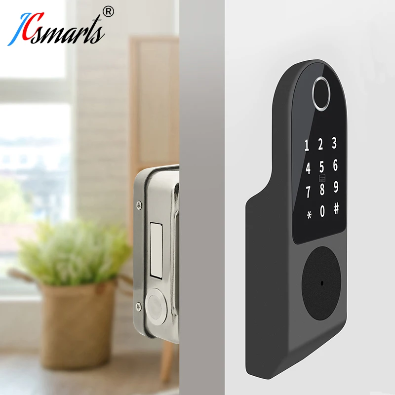 

No Wiring Outdoor Fingerprint Rim Smart Card Digital Code Electronic Door Lock For Home Security Mortise Lock Waterproof