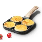 Сковорода антипригарная с четырьмя отверстиями, утолщенная тарелка для омлета, яичного стейка, ветчины, кухонная утварь с деревянной ручкой для приготовления пищи и завтрака