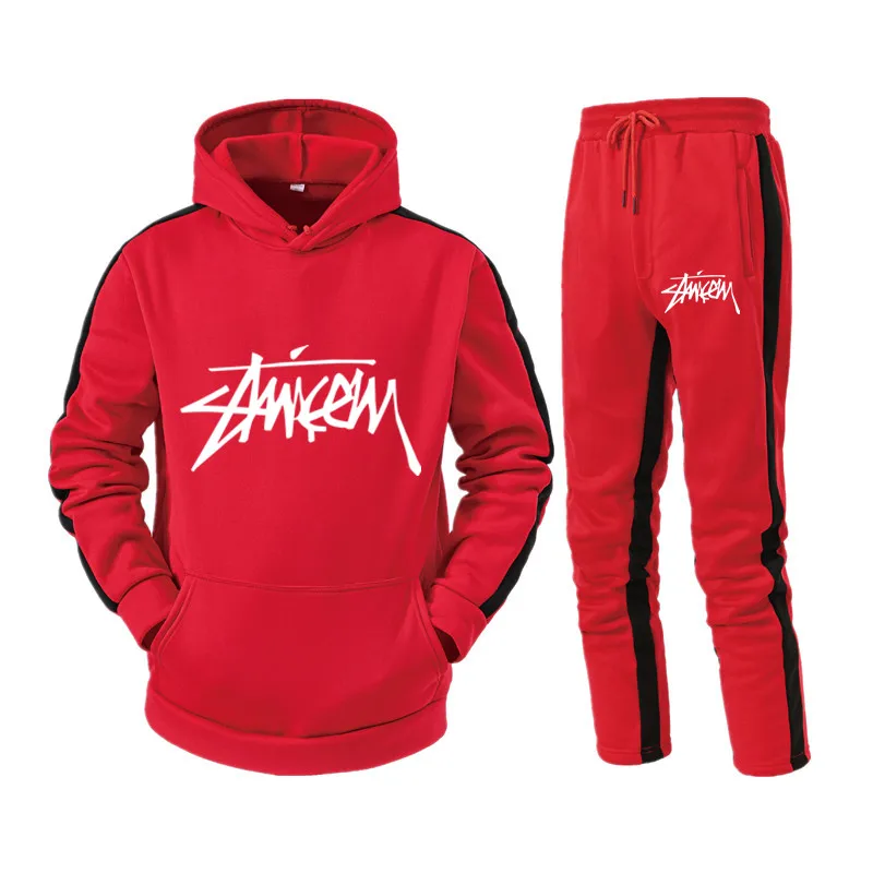 

Spring and autumn men's stitched printed long sleeve sports suit fashion, breathable and comfortable Hoodie + sports pants