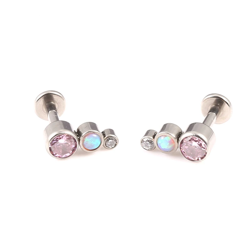 

ASTM F136 Titanium Piercing Internally Threaded Pink Curved Cluster Labret Ring