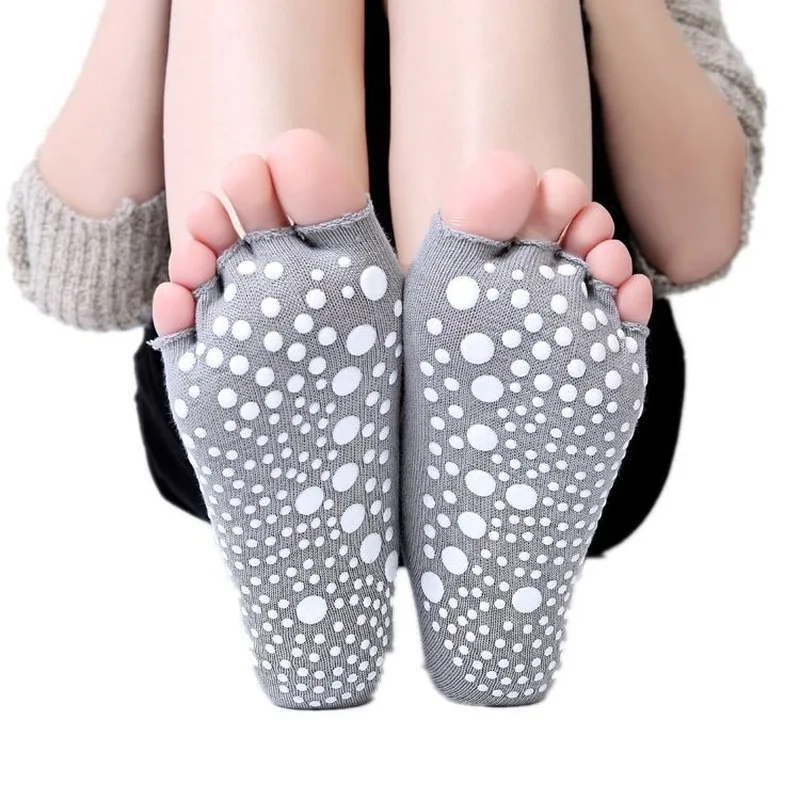 Профессиональные носки для йоги женские хлопковые нескользящие с открытой