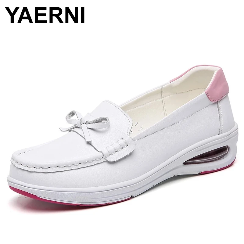 

YAERNI Peas shoes 2021 new Korean flat non-slip nurse shoes casual shoes white shoes leather women shoes