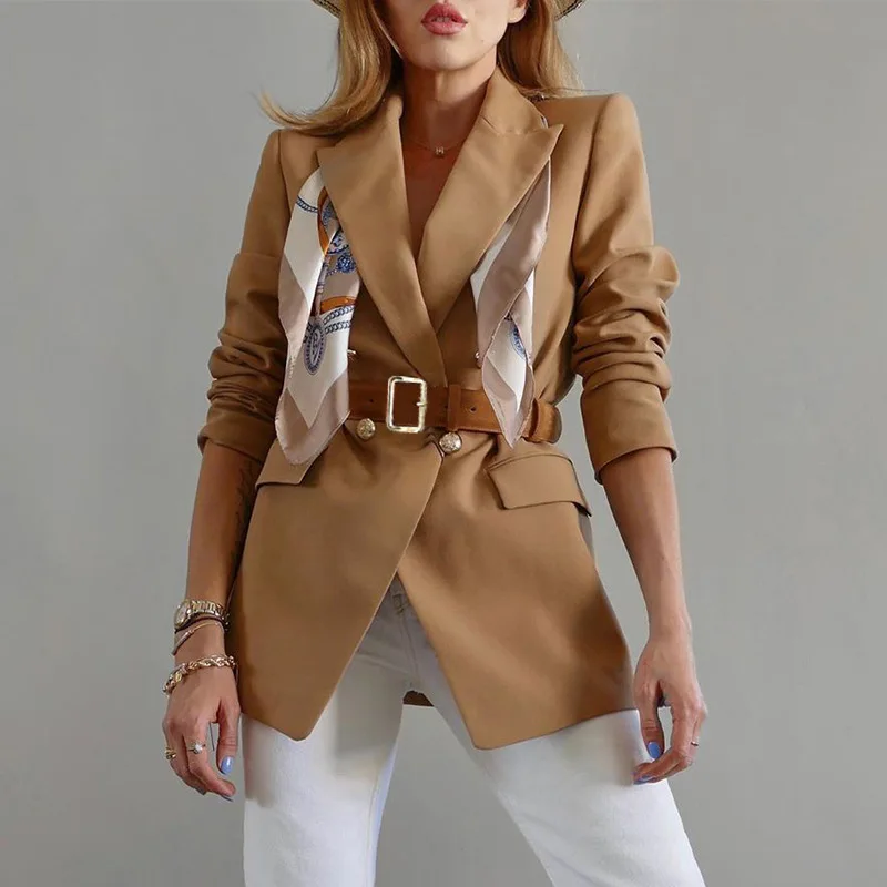 Женский блейзер яркий костюм Блейзер двубортный с длинным рукавом пальто