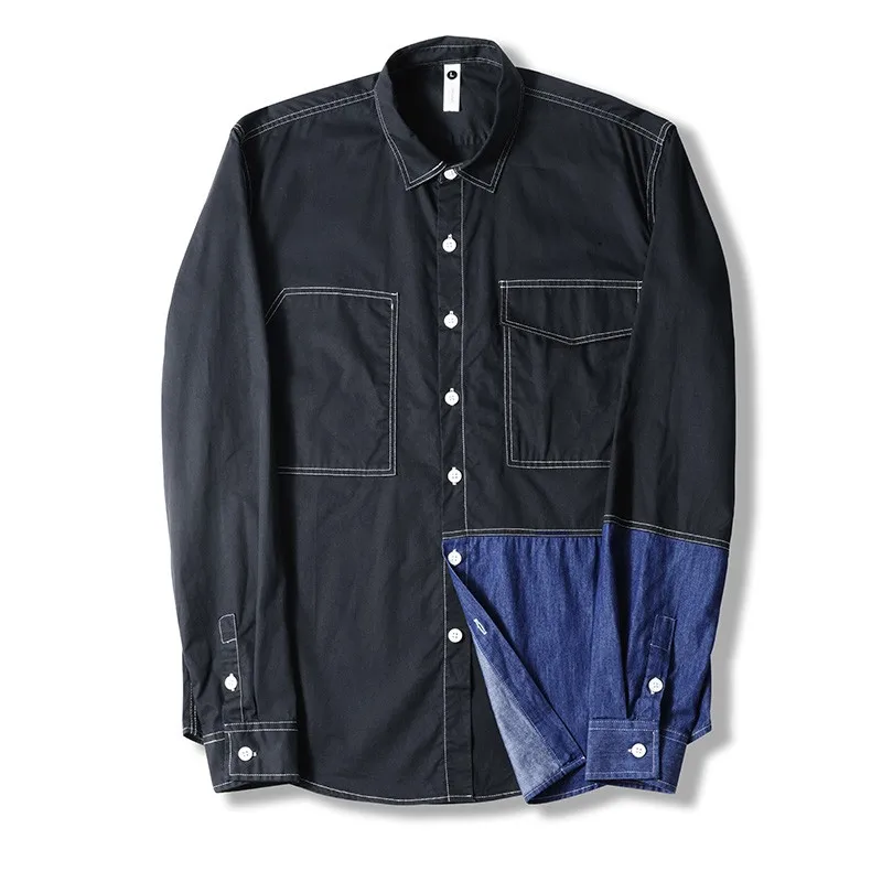 

Spring New Mens Colors Mixed Casual Shirts Single Breasted Casual Cargo Tops Lapel Collar Long Sleeve Loose Fit Man Work Shirt