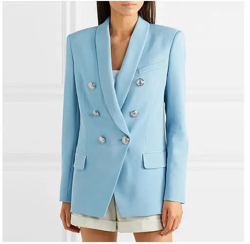 Новый Небесно-Голубой пиджак для женщин 2019 профессиональный костюм классический