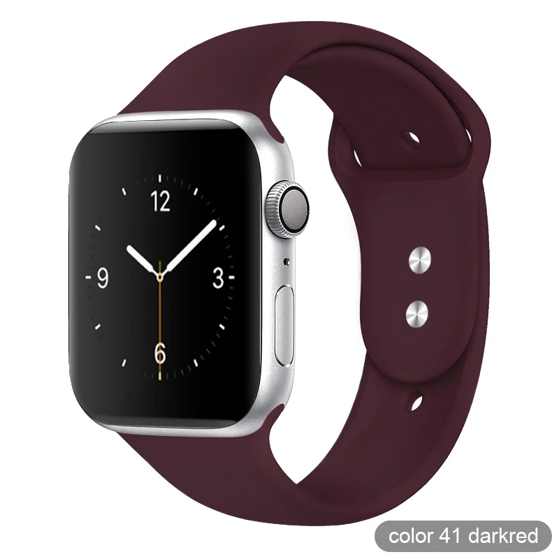 Цветной мягкий силиконовый спортивный ремешок для Apple Watch серии 1 2 3 4 5 38 мм 42 мм резиновый ремешок для часов 40 мм 44 мм iWatch 4/5 - Цвет ремешка: 41 Dark Red