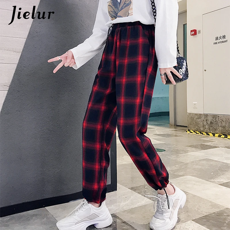 Jielur спортивные штаны женские клетчатые брюки женский корейский стиль Harajuku Boyfriends