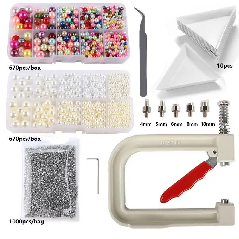 

Pearl Setting Machine Tools Beads Rivet Fixing Machine With 5 Size Imitation Pearl Acrylic Beads For Hat Shoes Clothes DIY Craft