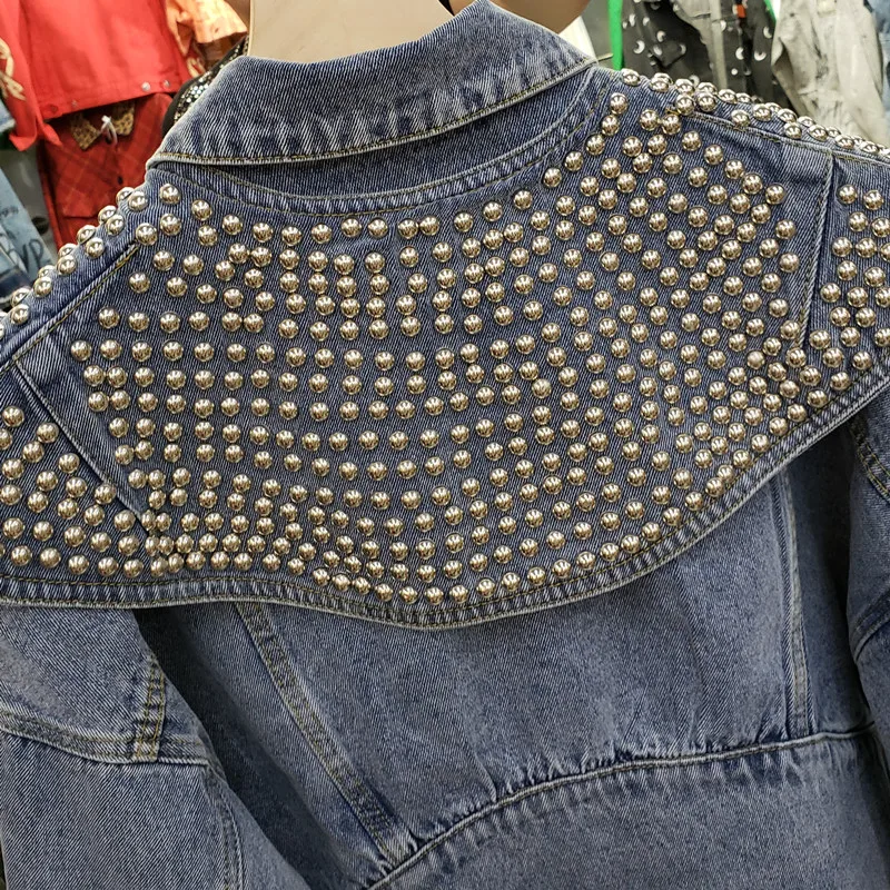 

Cowboy Coat Women's Short Jacket 2020 Autumn New Heavy Rivet Detachable Shawl Loose Denim Jackets Female Students Cowboy Coats