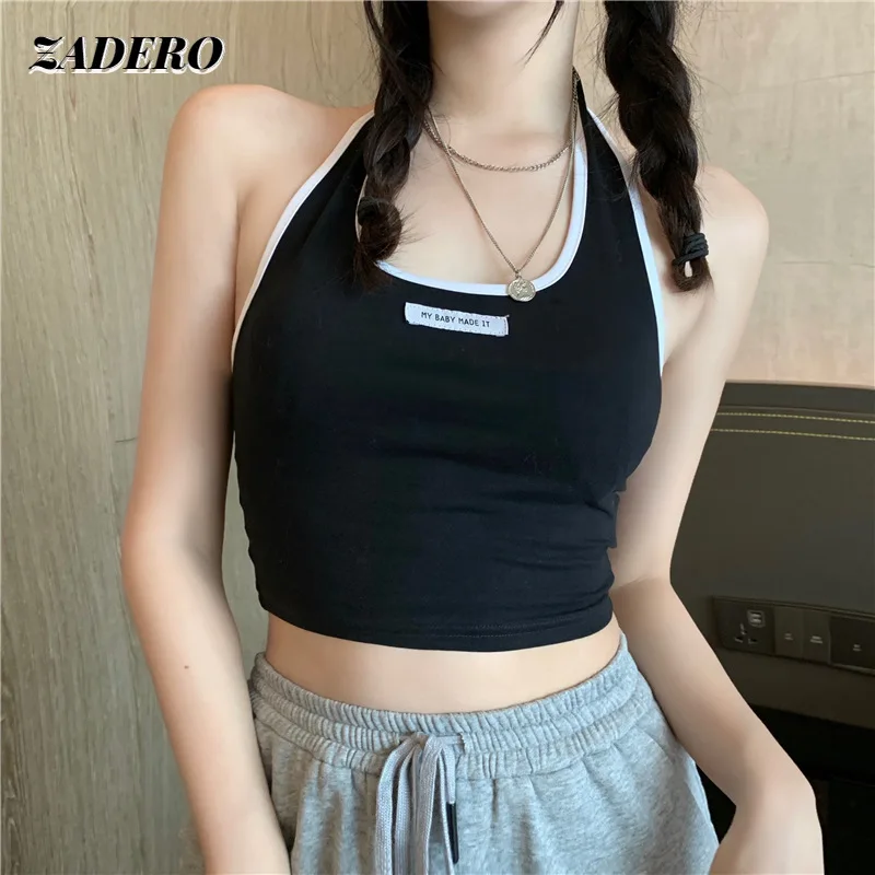 

Tank Top Women 2021 Sexy Solid Summer Camis Casual Vest Sleeveless Halter Print Letters Vest Top Bottoming Shirt Crop Tops Black
