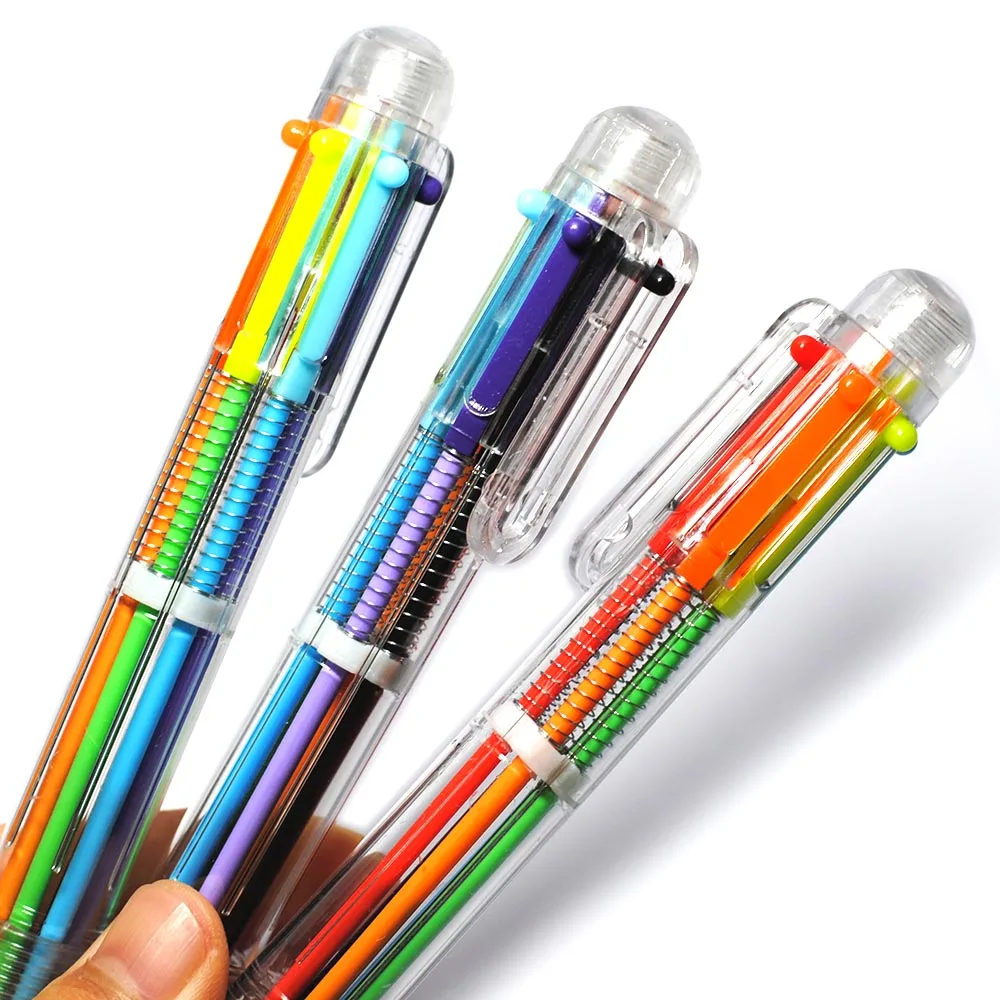 

Colorful ball pen 6 in 1 multicolor retractable click ballpoint pen creative stationery Writing Supplies Stationery