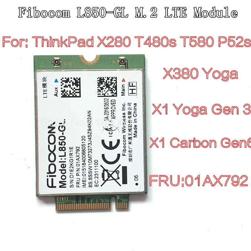 Карта Fibocom L850 GL 01AX792 для Lenovo Thinkpad X1 Carbon 6th X280 T480 T480s Yoga 3rd 4th T490 T490s T580 L580 P52 WWAN|Модемы| |