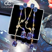 chucari new fashion purple big crystal s925 drop earrings luxury jewelry korean style rhinestone long dangle women party wedding