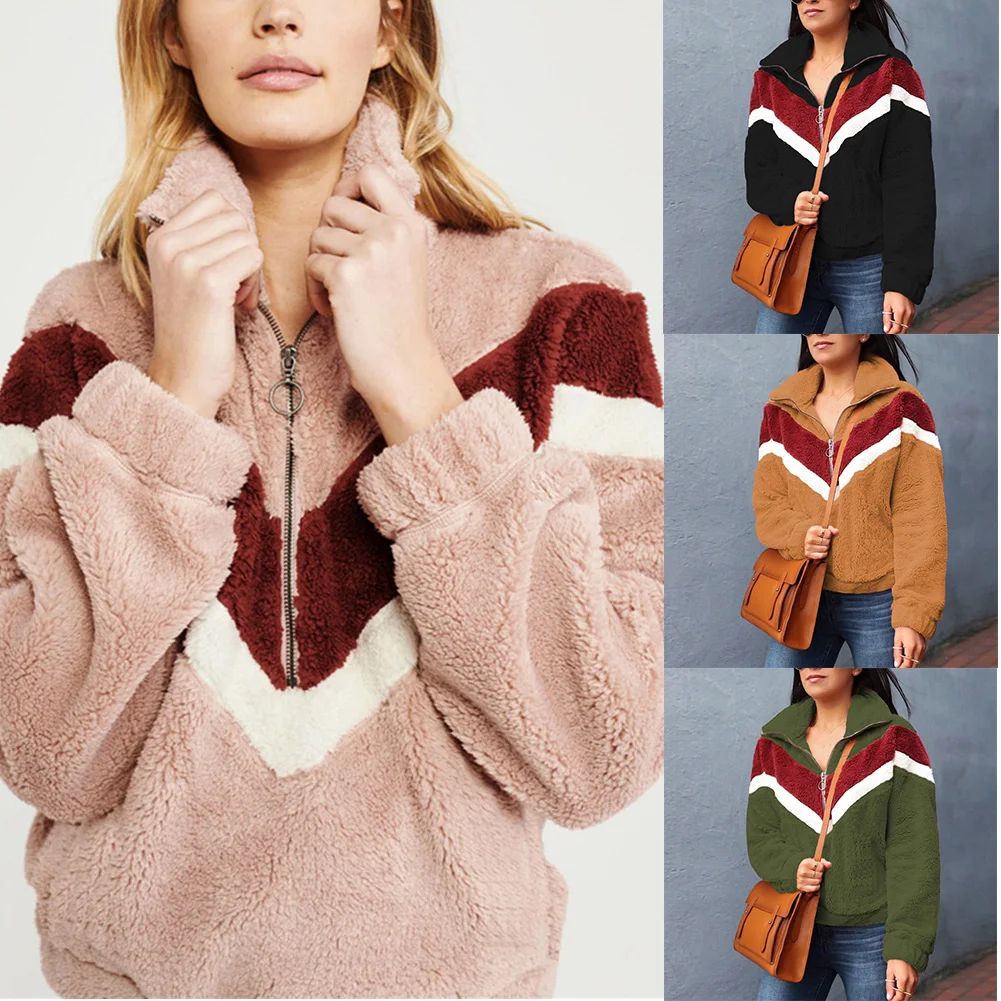 

Women Stitching Zipper Pockets Coat Casual Long Sleeve Casual Loose Lady Autumn Winter Jacket Coats Abrigos Mujer Invierno 2019