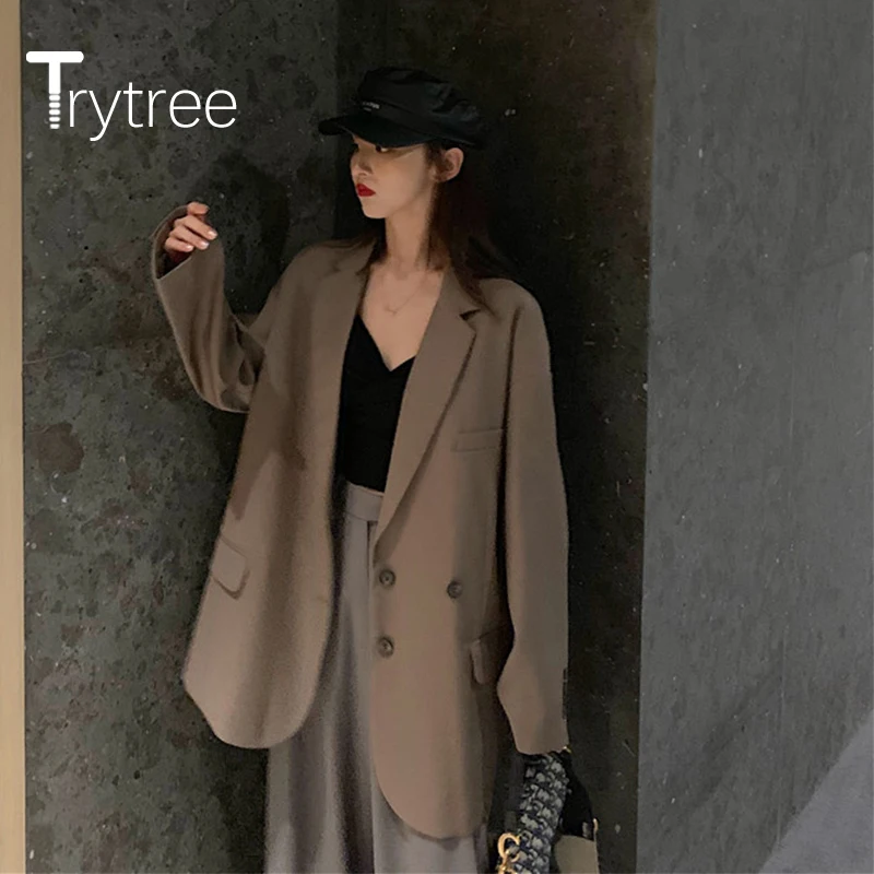 

Весенний женский повседневный костюм Trytree 2020, пальто с отложным воротником, однобортное модное винтажное темпераментное универсальное сти...