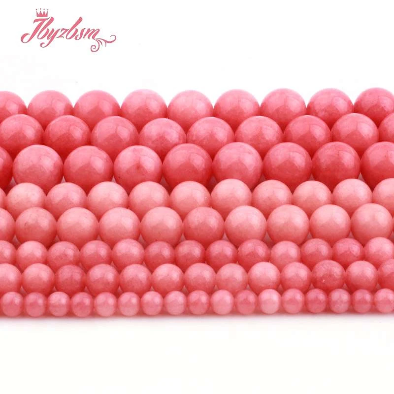

4-10mm Round Ball Rhodochrosite Hot Pink Jades Smooth Bead Stone for Women Fashion Necklace Bracelets Earring Jewelry Making 15"