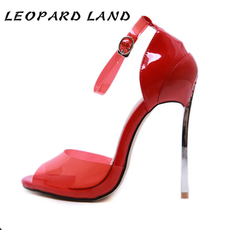 Леопардовые женские пикантные босоножки красного цвета на каблуке 13 см Женские
