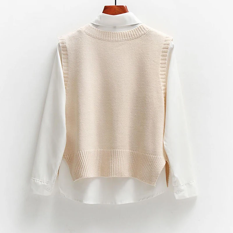

Autumn Winter Women Elegant V-neck Sleeveless Knitted Sweaters Student Sweet High Waist Waistcoat Vest New 2020 Yellow White