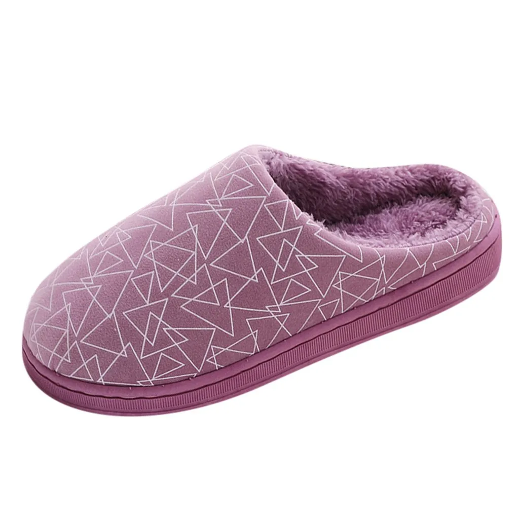Geometric pattern non-slip warm home plush cotton slippers Couple indoors Flock Indoor room fioor #BA |