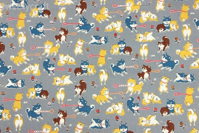 110x45 см Плотная хлопковая ткань по двору Милая животная с принтом Шиба ину tissus telas