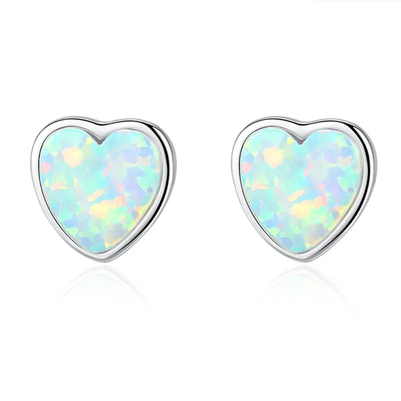 Женские серьги-гвоздики из серебра 925 пробы с опалом в форме сердца | Украшения и