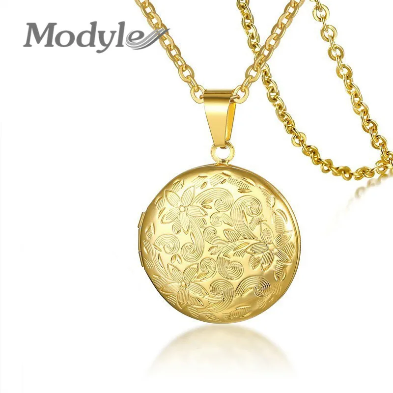Modyle Сердце Медальон ожерелье золотой цвет нержавеющая сталь фоторамка на память