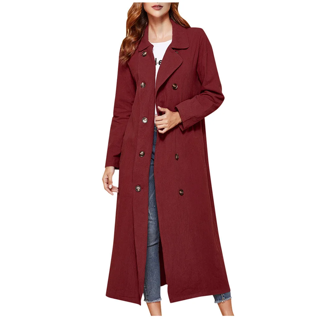 

Women Coat 2019 Autumn Winter New Double-breasted Long Sleeve Loose Coats Turn-Down Collar Outwear Plus Size 9.18
