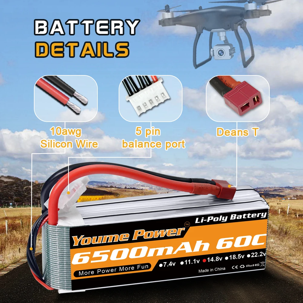 Clearance 2pcs Youme 2S 3S 4S lipo battery 3300mah 4500mah 5200mah 6200mah 6500mah with Deans T XT60 plug for RC Car Drone Boat Игрушки и