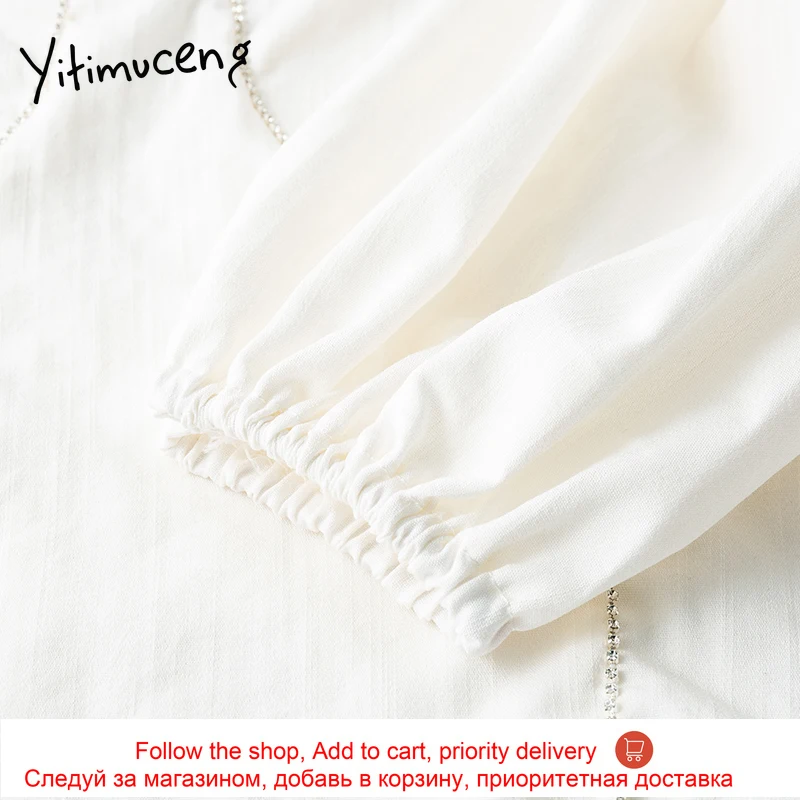 

Yitimuceng Blouse Women Embroidered Flares Shirts Long Sleeve Square Collar Black White Clothes 2021 Spring Summer Fashion New