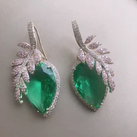 bilincolor fashion green leaf and yellow cubic zirconia water drop earring for women