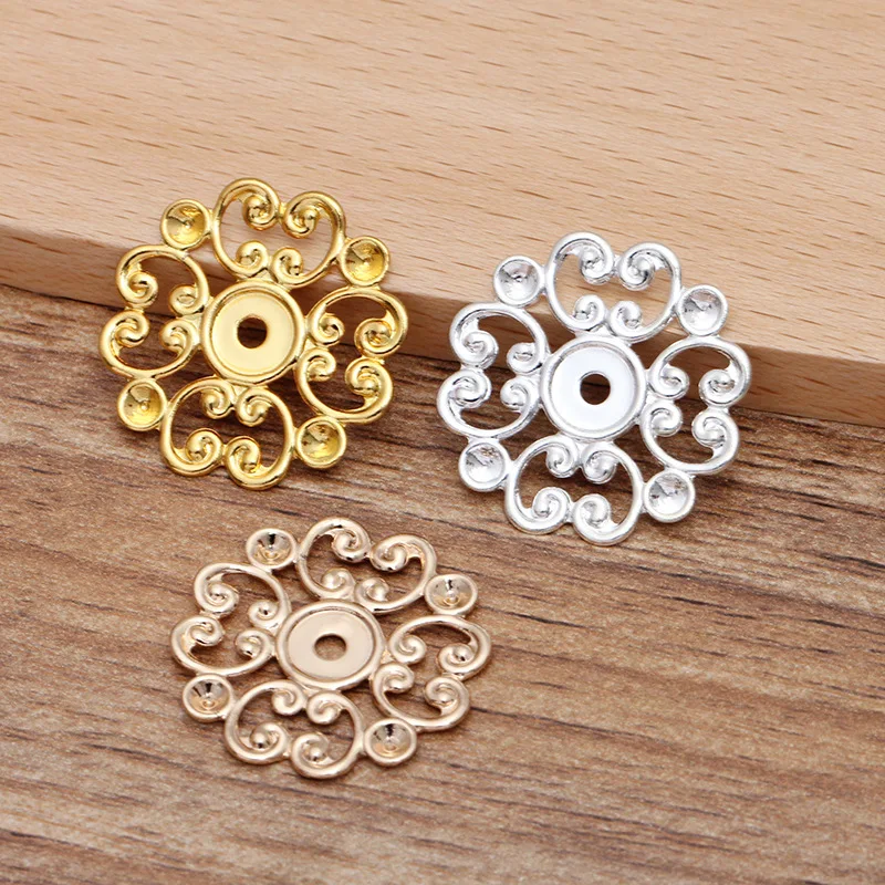 

100pcs 0mm Vintage Filigree Circle Metal Flower Charms Links Connectors Head Jewelry DIY Findings Multi-color Plated Brass