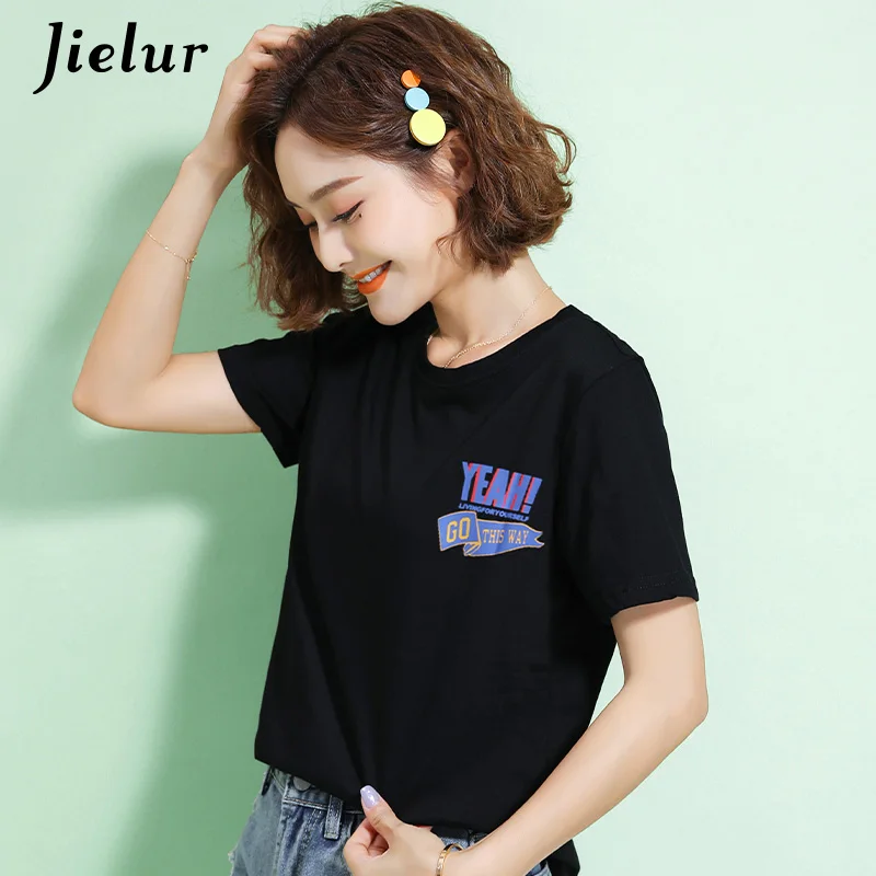 Jielur новые женские футболки 2021 для отдыха Цвет черный белый желтый Большие