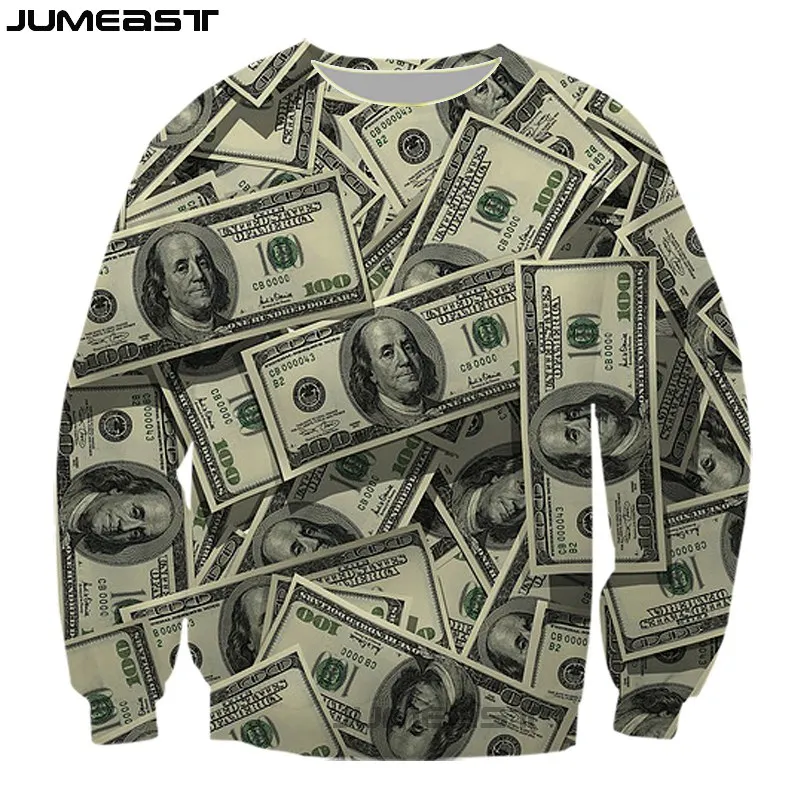 

Jumeast Men Women 3D Sweatshirt Money Dollar Banknote Oversized Streetwear Long Sleeve T Shirt Spring Autumn Pullover Tops Tees