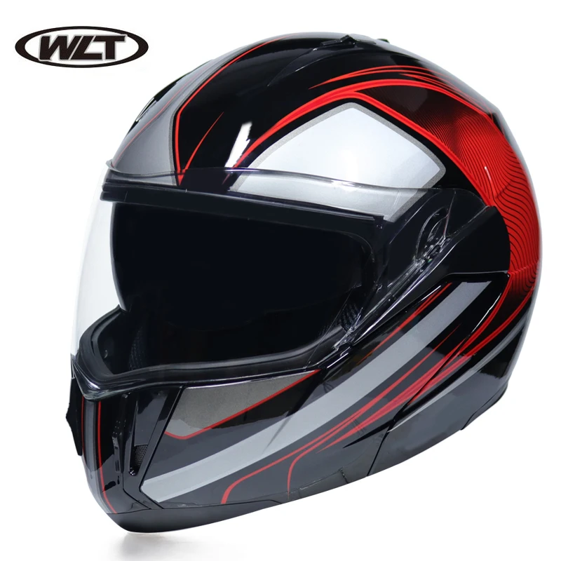 Мотоциклетный шлем откидной модульный гоночный открытый с двойными линзами