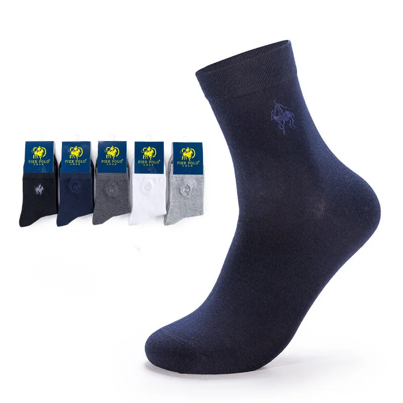 Business Solid Color Black Gray White Quality Soft Breathable Cotton Men Socks 5 Pairs/lot EU 39-44