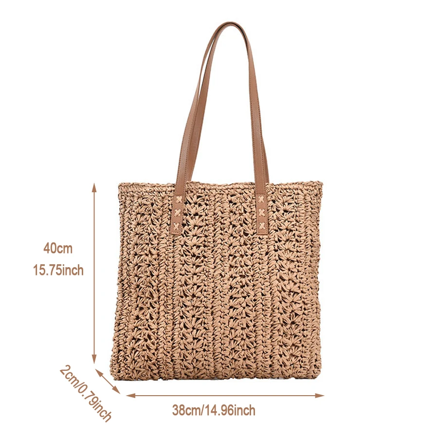 

Casual Hollow Straw Shoulder Bags Women High Capacity Knitted Handbag Hand-woven Summer Beach Bag Vintage Straw Woven Bag Purses