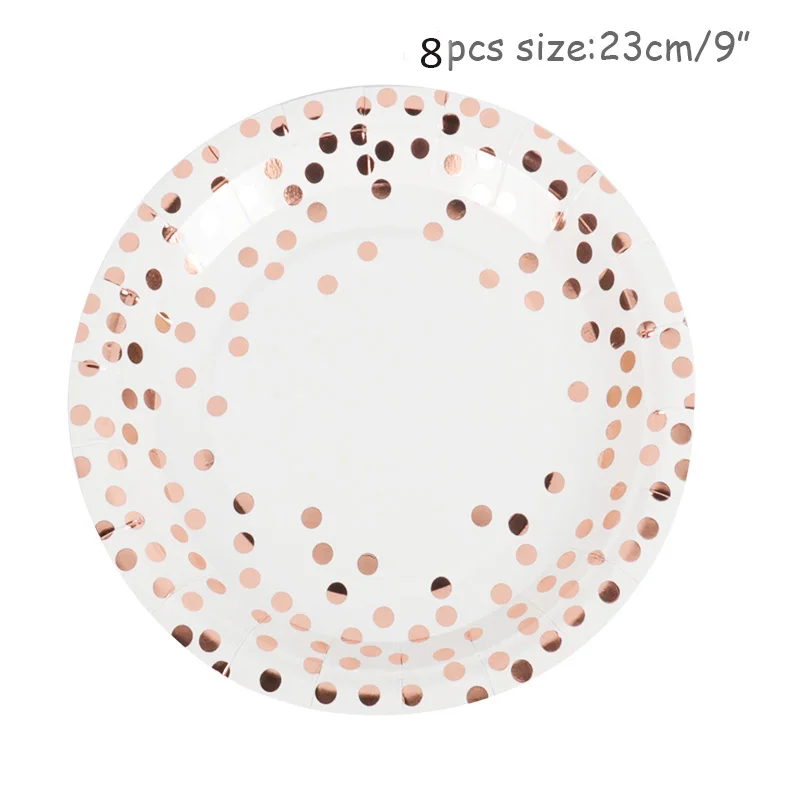 

Rose Gold Dot Disposable Paper Plates Set Wedding Party Supplies Bride To Be balloon Birthday Party Decorations Adult Hen Party