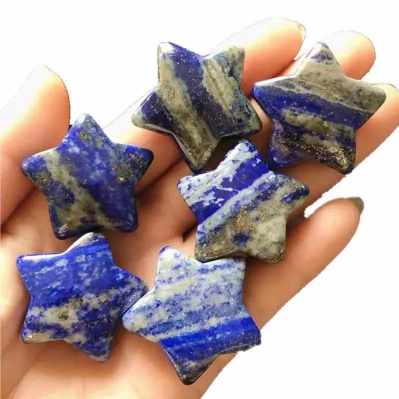 

MOKAGY 30MM Natural Lapis Lazuli Quartz Five-Pointed Star Crystal Stone 3pc