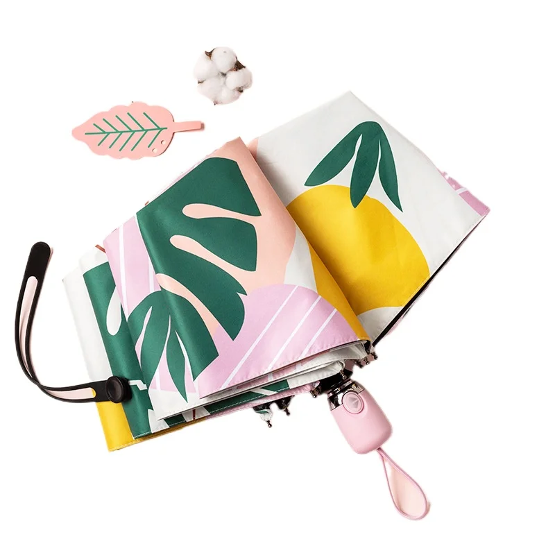 

Vintage UV Protect Floral Women Rain Umbrella Chic Pink Rose Three Folding Girl Durable Portable Umbrellas Automatic Rain Gear