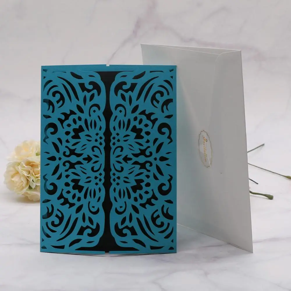 

25pcs/lot Multicolor Hollow Laser Cut Wedding Invitations Card Decoration Party Pure Color Greeting Formal Business Card