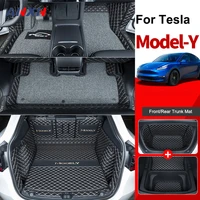 for tesla model y 5 seater floor liners trunk mats non slip xpe leather mats all weather front backseat row cargo mat