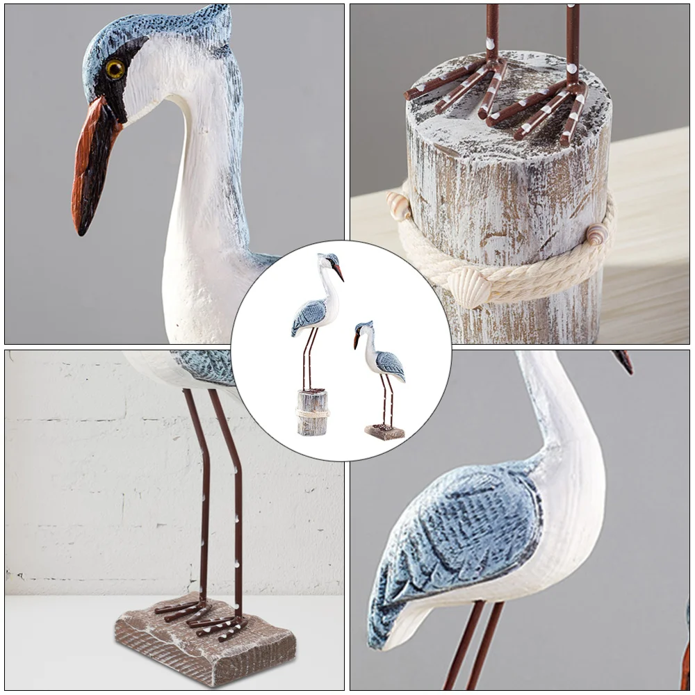 

2 Pcs Creative Wooden Seagull Adornments Desktop Decoration for Lovely Present