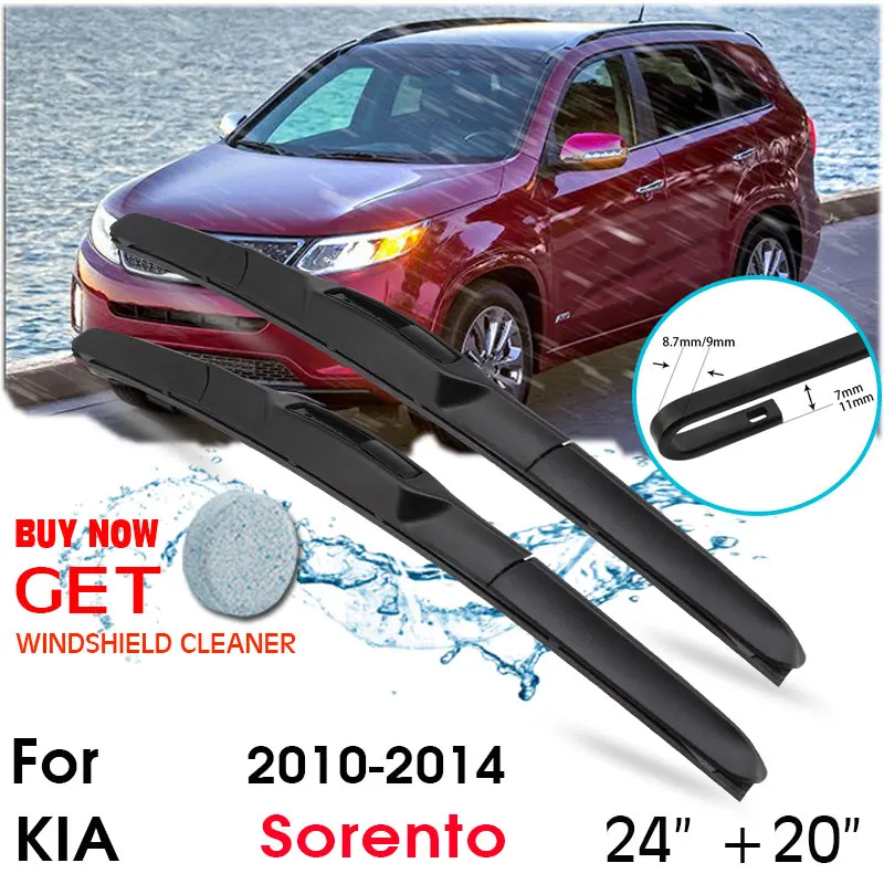 

Car Wiper Blade Front Window Windshield Rubber Silicon Refill Wipers For KIA Sorento 2010-2014 LHD / RHD 24"+20" Car Accessories